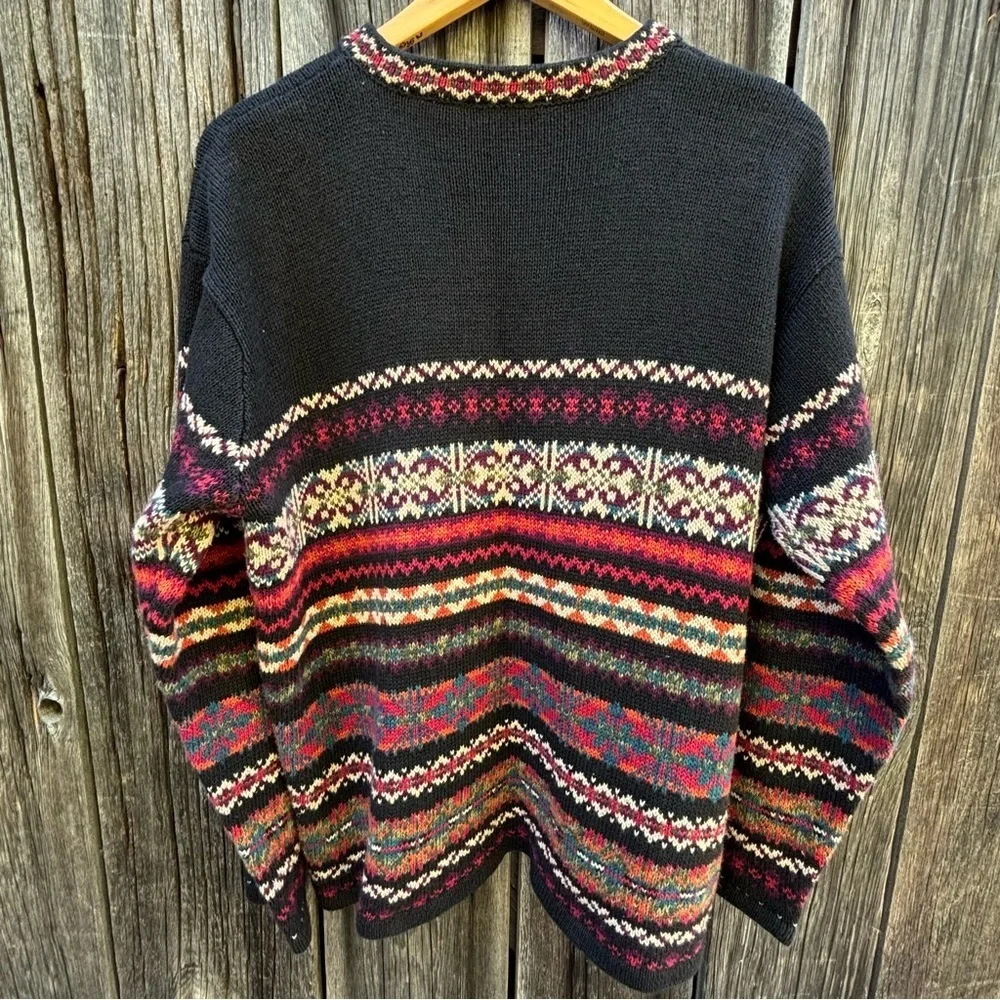 Erika & Co. Colorful Patterned Zip-Up Sweater Ramie and Cotton size XL